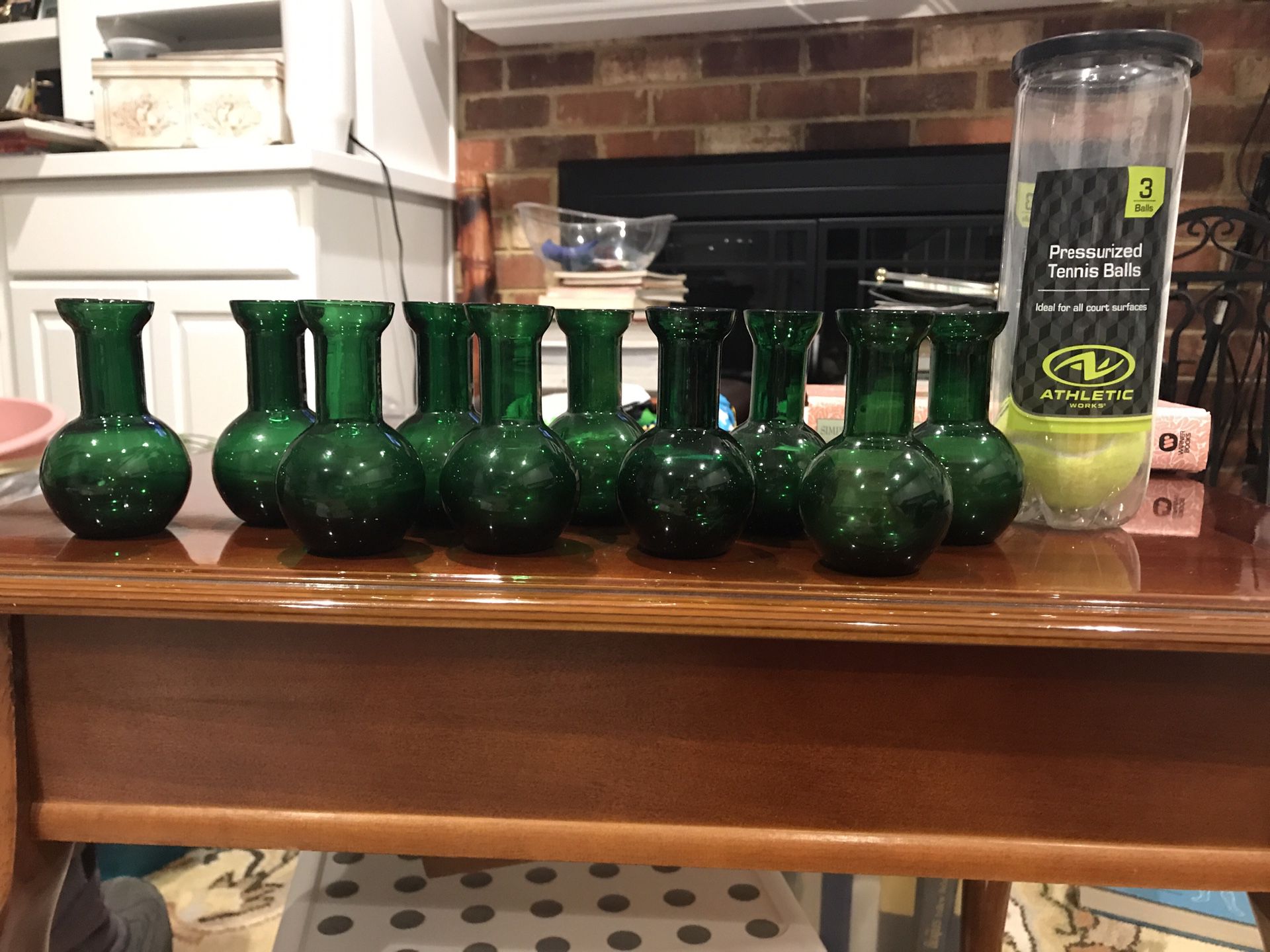 Mini vases, green glass (10)