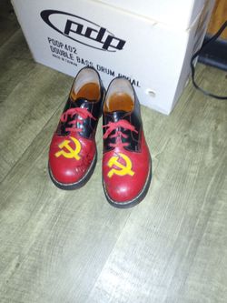Red and Black Oxford Shoes with Hammer and Sickle