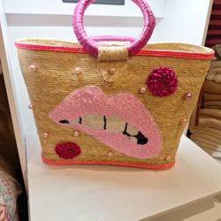 SEQUINS STRAW HAND BAG