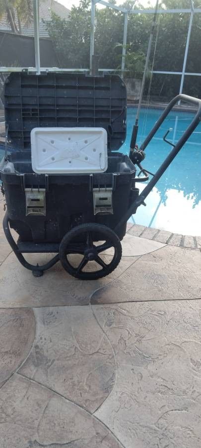 Big wheel Mobile Fishing cart Dolly box & cooler penn rod & Reel Beach pier 👍