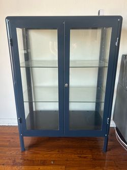 IKEA Blue Glass Door Display Cabinet with Shelves