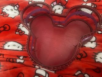 Mickey Mouse Head Shaped Red Wire Mesh Basket with Icon Ribbon