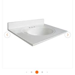 31 in. W x 22 in. D Cultured Marble White Round Single Sink Vanity Top in White