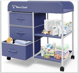 Baby Changing Table, Portable Changing Table, Diaper Changing Station with Waterproof Pad, Changing Table Dresser with 3 Storage Baskets, Mobile Nurse