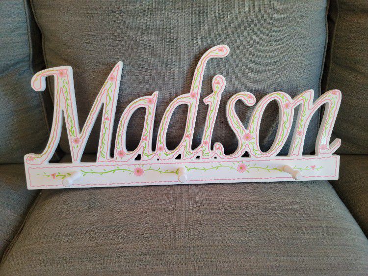 Hanging Wooden Madison Sign With Hooks