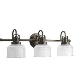 Progress Lighting P2992-74 Archie Collection Clear Double Prismatic Glass Coastal Bath Vanity, 3-Light, Venetian Bronze