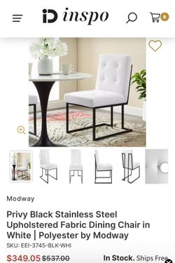White Tufted Dining Chair with Black Metal Base-Like New
