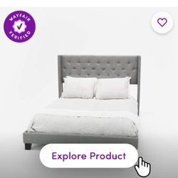 Full Size Bed Without Mattress. Grey Color