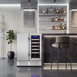 24 Inch Dual Zone Built-In/Freestanding Wine & Beverage Cooler - 18 Bottle & 57 Can Capacity, Stainless Steel & Silver Finish
