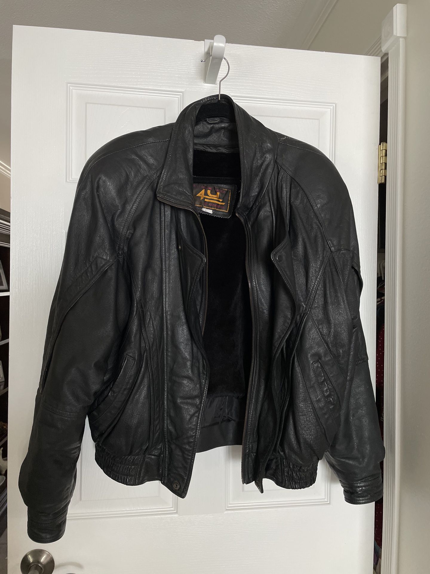 4U Genuine California Leather - Mens Medium Black Leather Jacket With Removable Fleece Lining
