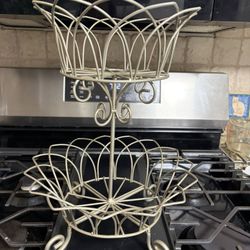 2 Tiered Silver Display For Fruit/Baked Goods/Tablescape 