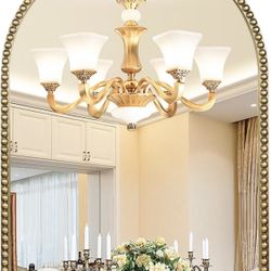 Antique Gold Modern Rustic Distressed Metal Beaded Frame Decorative Accent Mirror - 24"x36"