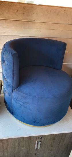 360 Degree Swivel Accent Sofa Chairs Round Armchairs with Wide Upholstered Fluffy Velvet Fabric Chair - Blue
