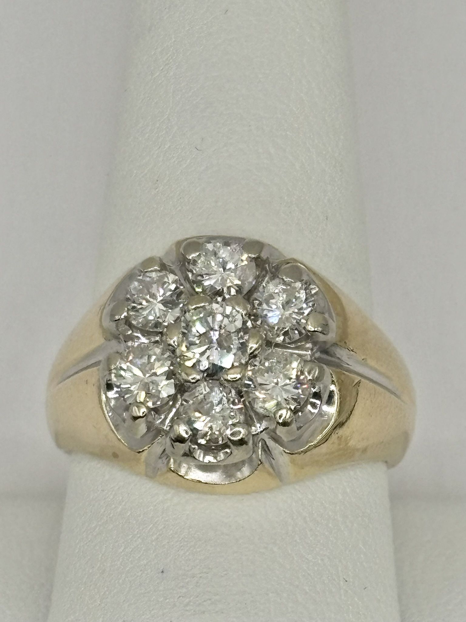 Gents 14k. Yellow Gold 7 Diamond Two Carat Natural Diamond Ring