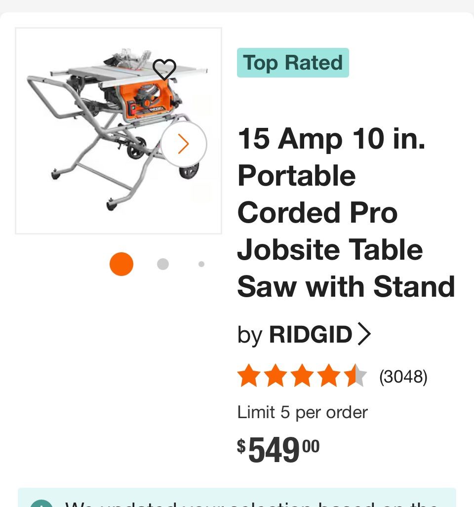 Rigid Table Saw With Work Haul 2 Wheel Stand