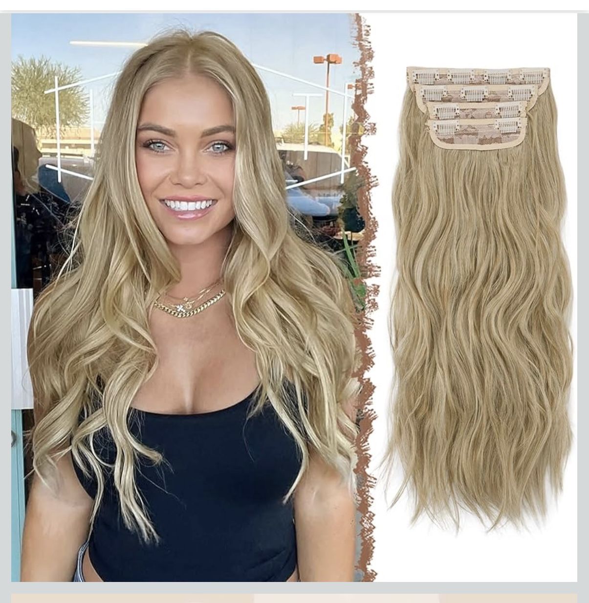 Clip in Hair Extensions for Women - 4 Pcs Thick Double Weft Long Wavy Soft Synthetic Blends Well Hair Extension, 20 inch Mixed Blonde