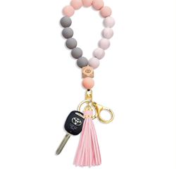 Wristlet Keychain Bracelet for Women Beaded House Car Tassel Key Ring Holder  Silicone Wristlet Keychain Bracelet for Women Beaded House Car Tassel Ke