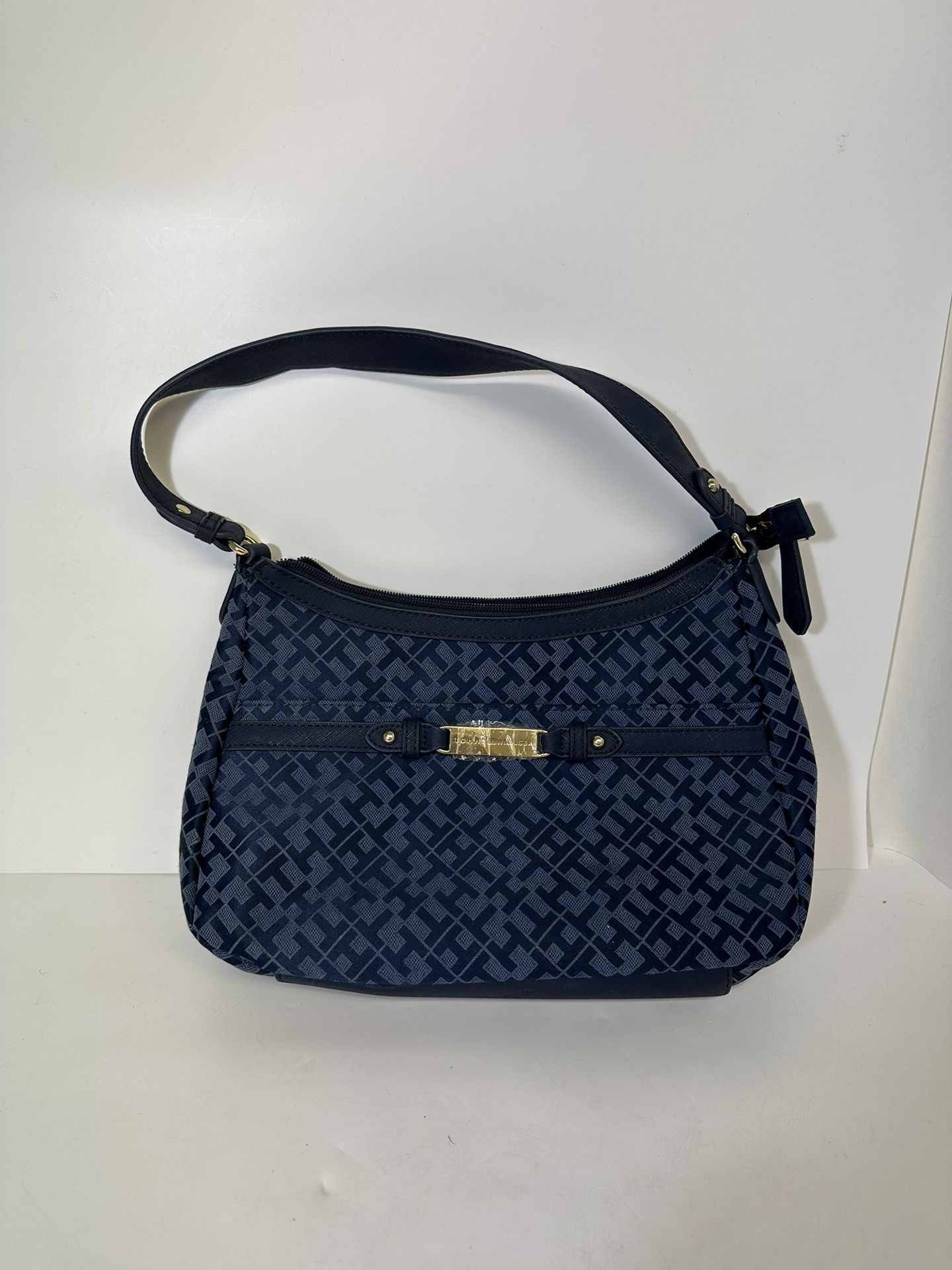 TOMMY HILFIGER Women's Signature Blue Tote Bag Monogram Jaguared Shoulder Bag