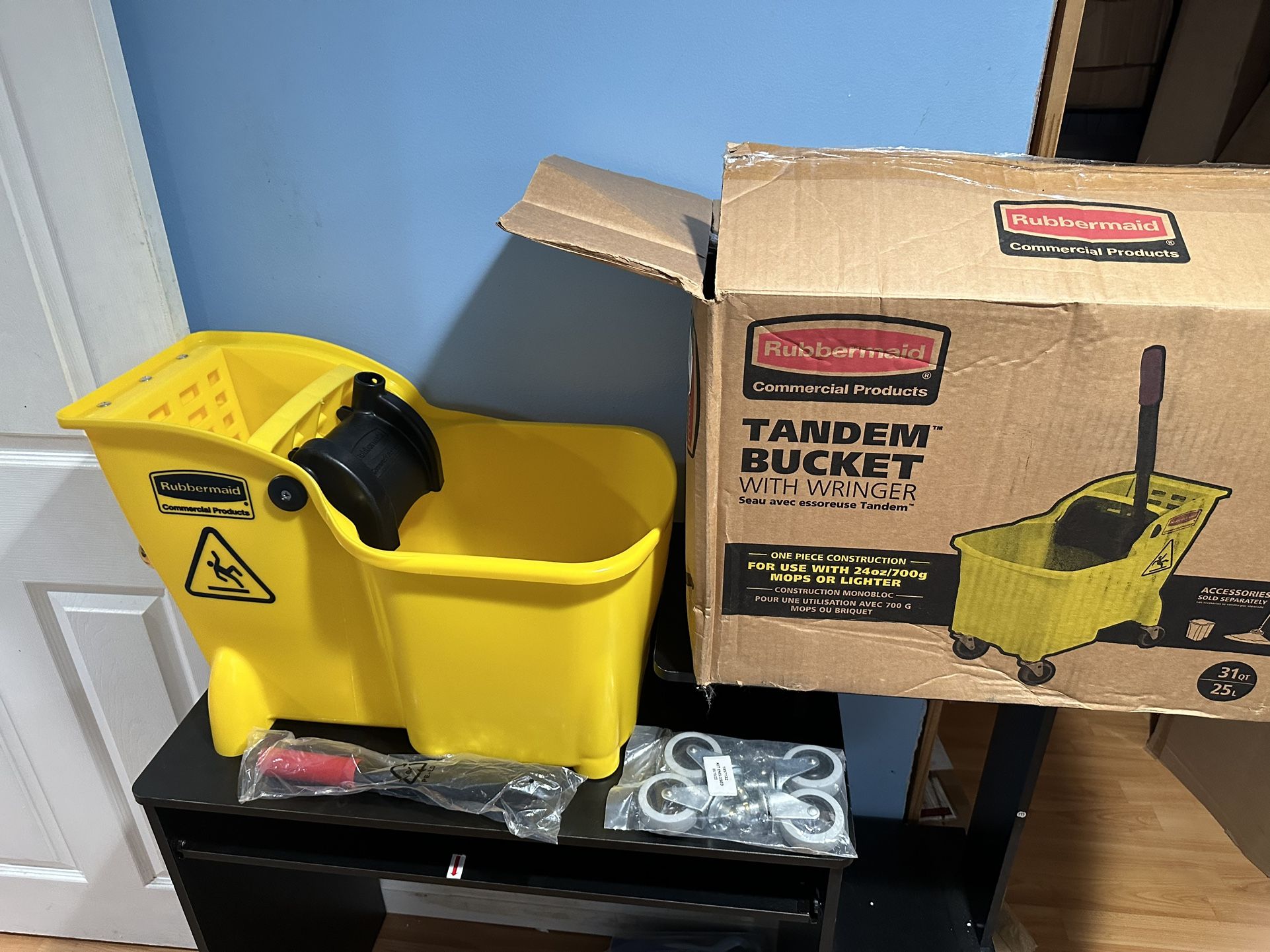 Rubbermaid Commercial Products 31 QT Tandem Mop Bucket And Wringer Combo On Wheels, Yellow, For - View #7