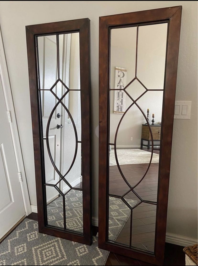 2 matching brushed brown metal mirrors. 20” x 68”