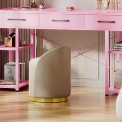 Pink girl Vanity Desk Fabric Drawers Storage Shelve Makeup Dressing Table Home Office room furniture