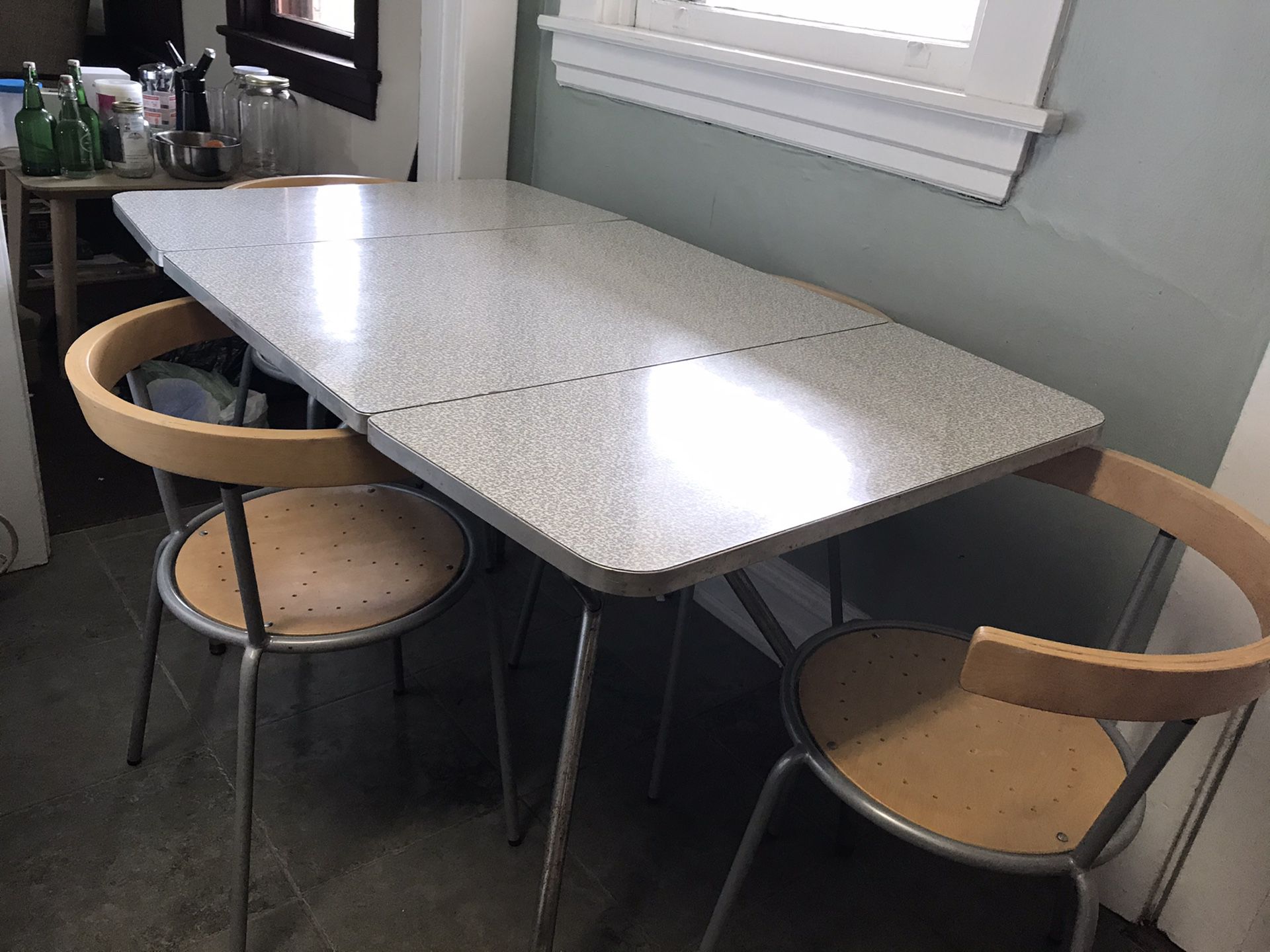 Formica Dining Table with Drop Leafs and Chairs