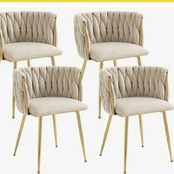  Bar Chair Set of 4, Modern Woven  with Gold Metal Legs Chairs for, Kitchen

