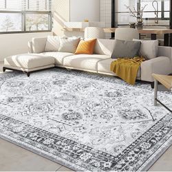 Vintage Washable Rugs 8 x 10 Rug for Living Room Soft Bedroom Rug Boho Large Area Rug Non Slip