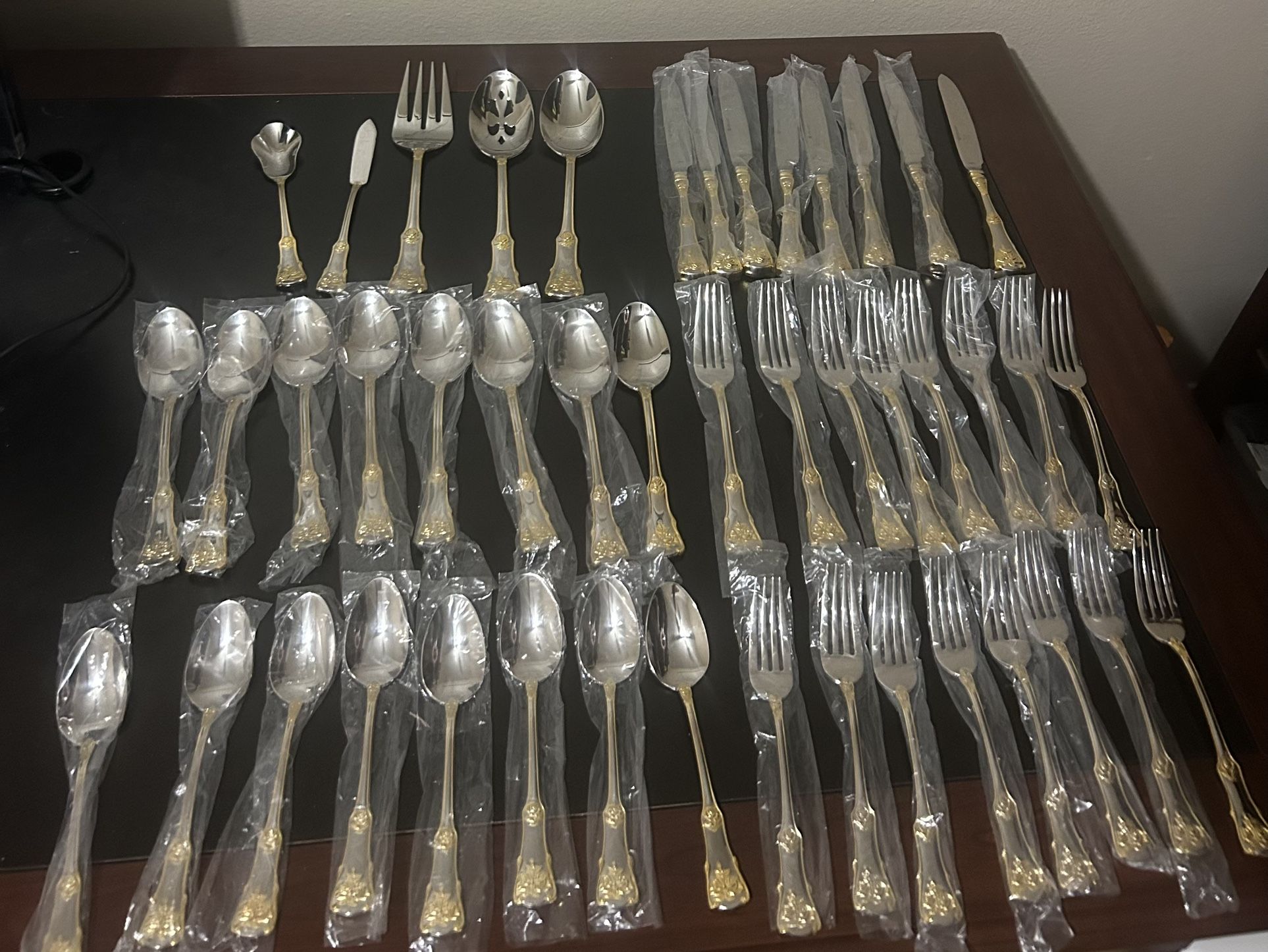 Royal Albert Flatware – 45 Piece Set with Gold Accents – Service for 8 - $275
