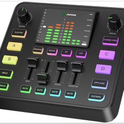 Pupgsis Gaming Audio Mixer, Audio Interface, Sound Board With Pro-Preamp, Noise Cancellation, RGB, Bluetooth, Volume Fader For Streaming/Podcasting/Ga