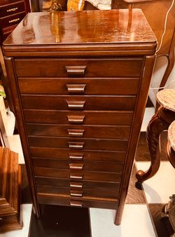 Vintage 1900 French Art Deco Mahogany Apothecary Filing Cabinet.