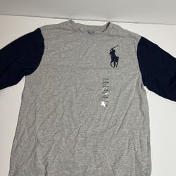 Brand New Polo Long sleeve Grey Navy Blue Size Large Kids