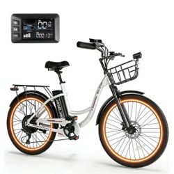 Electric Bike for Adults, Peak 700W Motor 20MPH, 374.4WH Removable Battery 45Miles, 24'' Step Through City Cruiser Ebike for Women/Men/Teens, Commuter