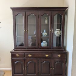 ​FREE: Mission Style Glass China Cabinet & Hutch - Espresso Wood - Large Display Case - Excellent