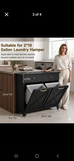 Double Tilt-Out Laundry Hamper Cabinet with Drawers