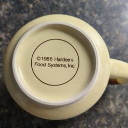 1986 Hardee's Tan& Brown Rise And Shine Coffee Cup 