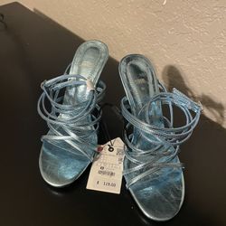 Zara Blue Metallic Heels