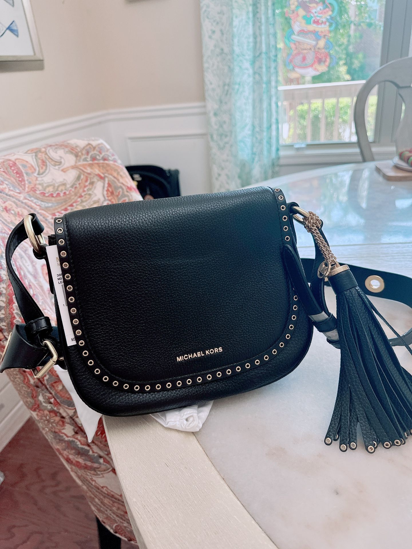 Michael Kors black leather BROOKLYN SADDLE BAG/Crossbody bag /nwt