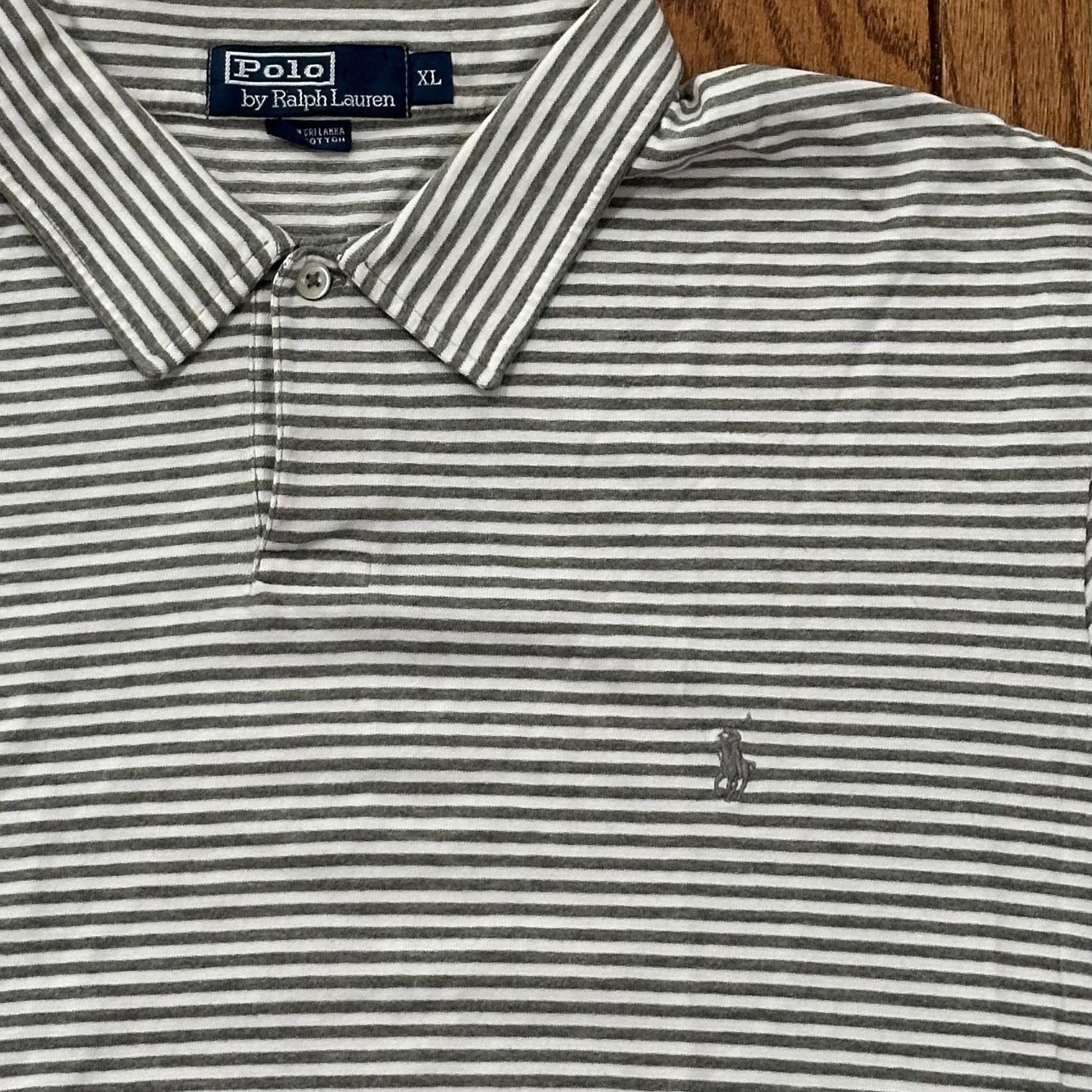 Men’s XLARGE Ralph Lauren POLO Short Sleeve Collard Collar Button Dress Work Shirt XL XLRG - Striped GRAY GREY