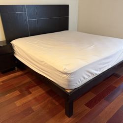 West Elm Eastern Modern Style King Size Bed Frame & Matching Side Table PreOwned