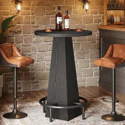 Black Round Pub Table, Counter Height Bar Table With Footrest NO STOOLS