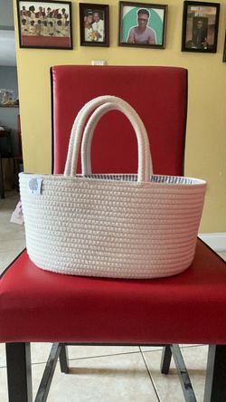 White Rope Coiled Tote Basket Bag