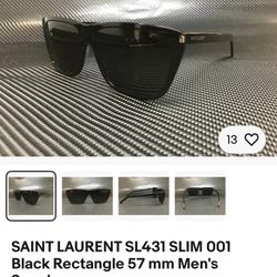 SAINT LAURENT SL431 SLIM 001 Black Rectangle 57 mm Men's Sunglasses