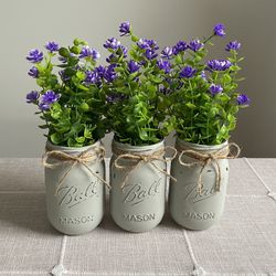 Chalk Painted & Distressed Mason Jar Vases 3 For $18