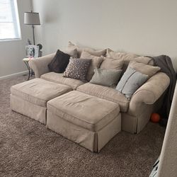 Couch w/ Pull Out Bed And Ottomans 
