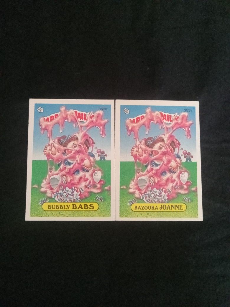 2 Old 1987 Garbage Pail Kids Stickers Cards- Bazooka Joanne #353a / Bubbly Babs #353b