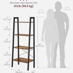 VASAGLE 4-Tier Ladder Shelf Bookshelf Storage Rack Bookcase with Steel Frame - Brown