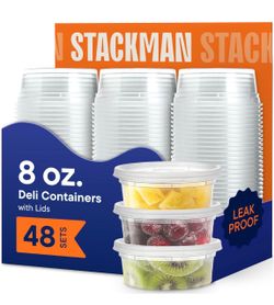 Stackman 8 oz Deli Containers with Lids 48 Sets
