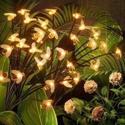 Naseto Solar Garden Lights, Bee Firefly Solar Lights for Outside, 4 Pack 40 LEDs Outdoor Lights with 2 Lighting Modes, Swaying Solar Lights Outdoor Wa