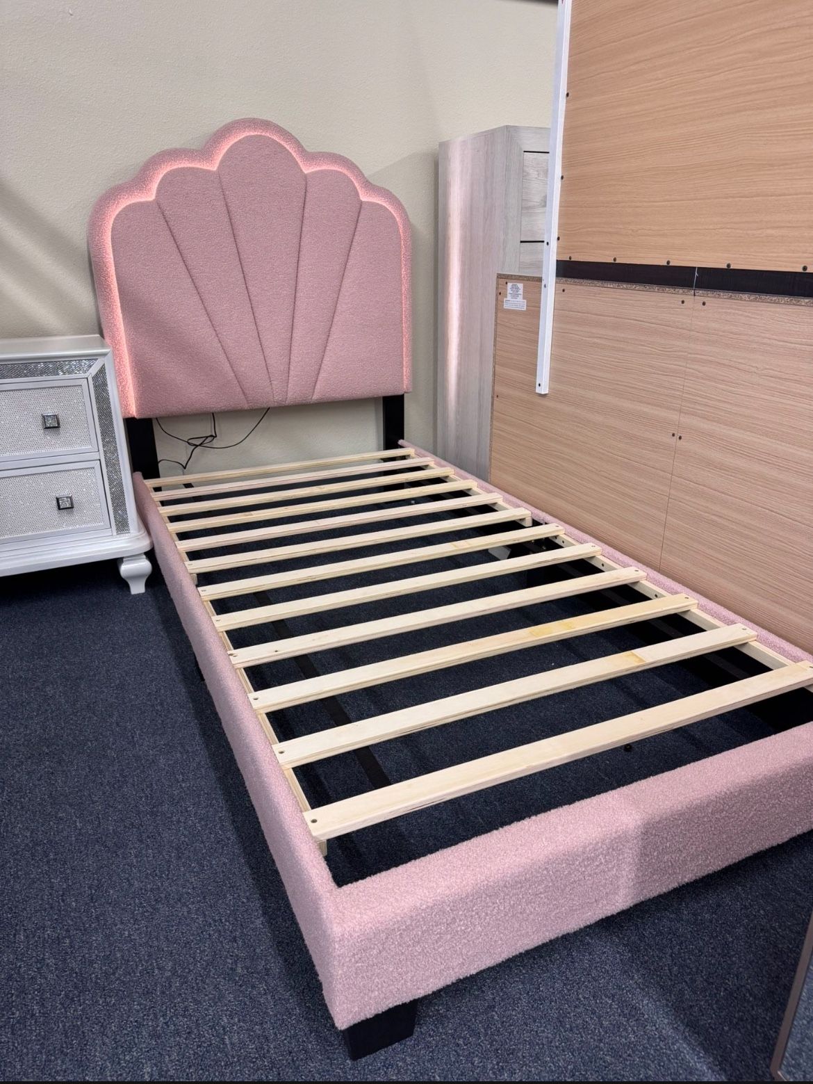 Twin Fabric Bed Frame W/ LED ( 4 Different Colors Available)